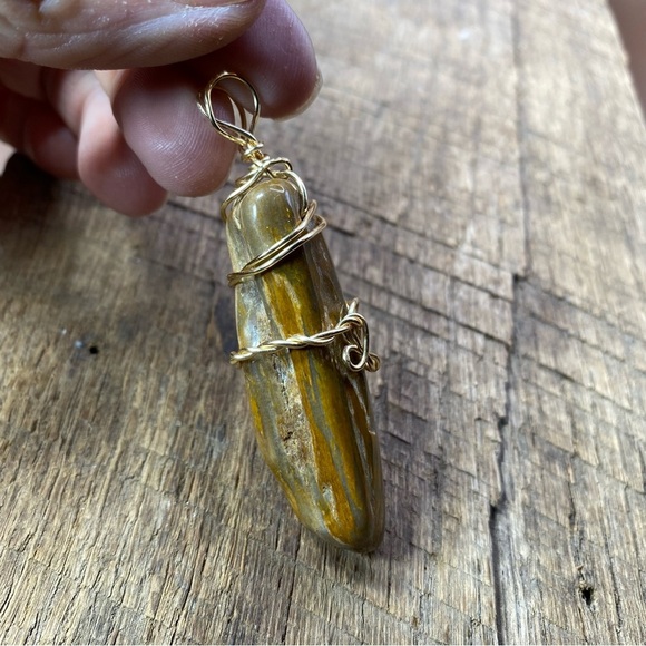 Polished Raw Natural Chunk Petrified Wood Necklace Pendant - Picture 2 of 4